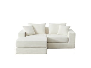 Canapé d'angle modulaire sans cadre, convertible en 3 configurations, velours côtelé, antidérapant, pour salon, blanc