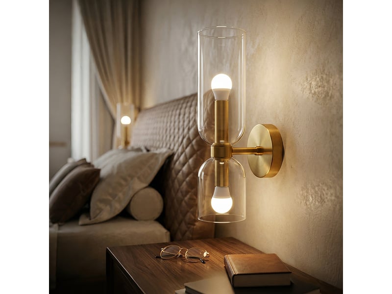  Applique murale moderne à 2 lumières en or –lampe murale avec abat-jour en verre, transparent lumière chaude  - Conforama B