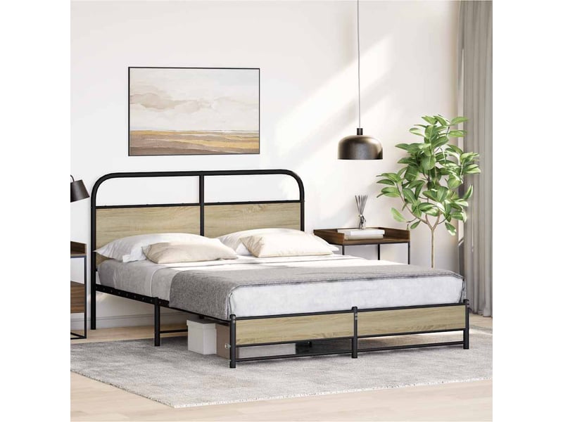 Lit double- lit adulte -  cadre de lit sans matelas 150x200 cm chêne sonoma  - Conforama C