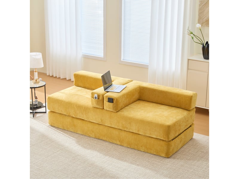  Canapé modulaire en chenille, blocs combinables libre, poches latérales, base antidérapante, 198x79x60 cm  - Conforama D