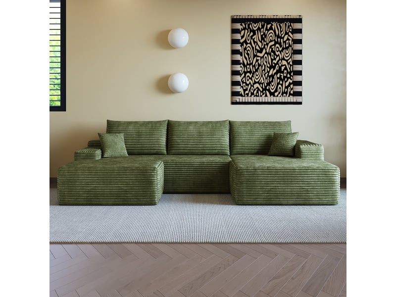  Canapé d’angle modulable 270 x 175 x 83 cm 3 places avec pouf, méridienne en l, assise profonde, sans montage, vert Bliss Lite - Conforama D