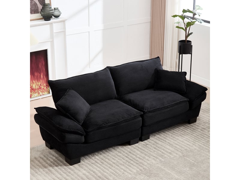  Canapé 2 places en velours noir 224x81x81 cm avec coussins inclus et accoudoirs rembourrés  - Conforama B