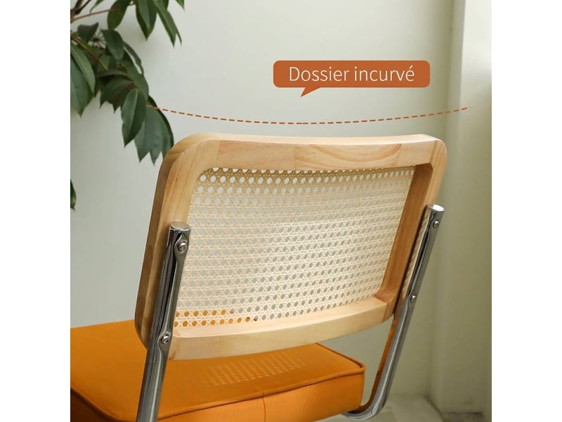  Lot de 4 chaises de salle à manger en velours orange, piètement cantilever en acier chromé  - Conforama R