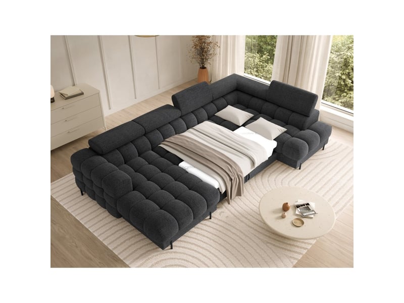 Canapé panoramique convertible charbon angle droit feraria 358x93x202cm - Conforama B