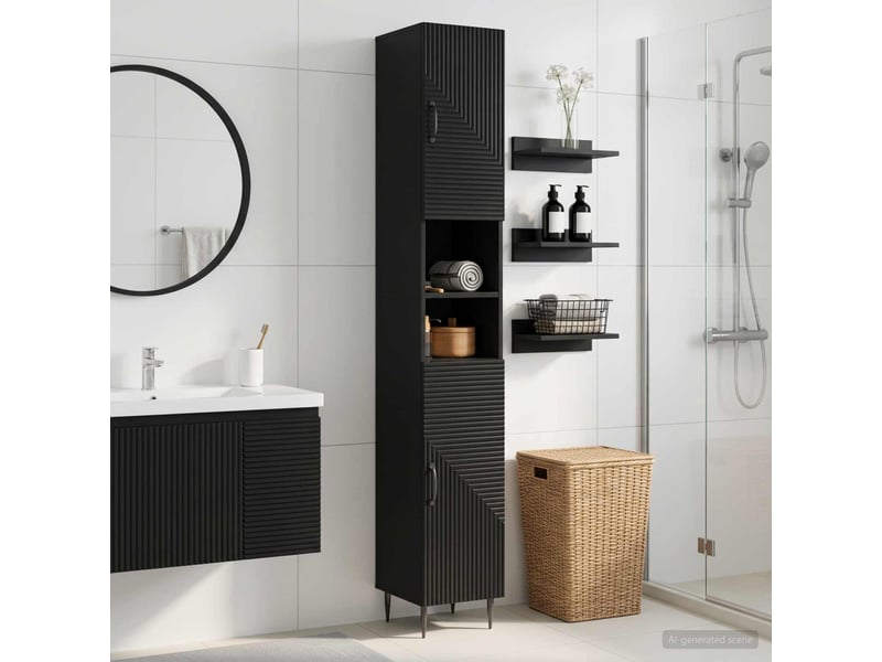  Colonne de salle de bain avec étagère ouverte haarlem noir  - Conforama B