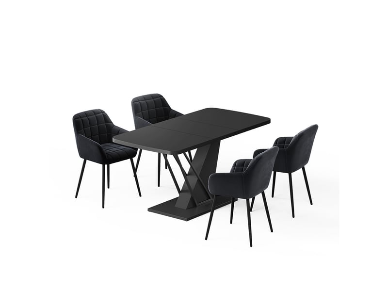  Vicco ensemble de table à manger, noir, 120x80cm avec 4 chaises de salle à manger  - Conforama A