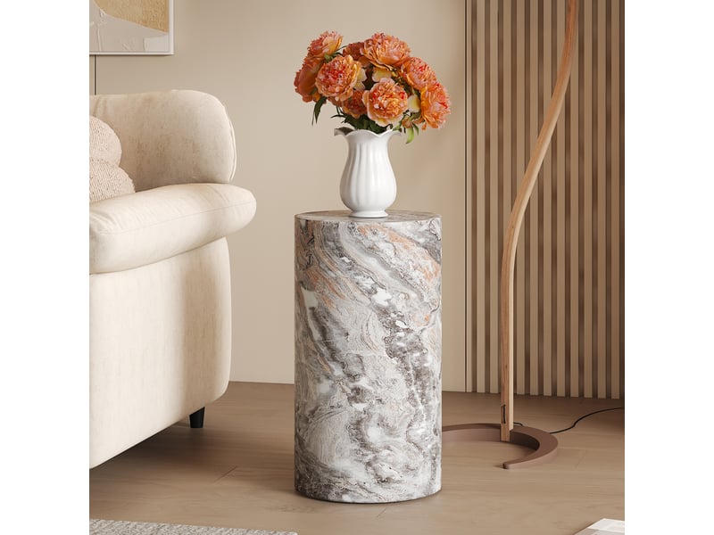  Table basse ronde effet marbre gris, bout de canapé minimaliste en mdf, ø30x55 cm, charge 90 kg, livré monté  - Conforama B