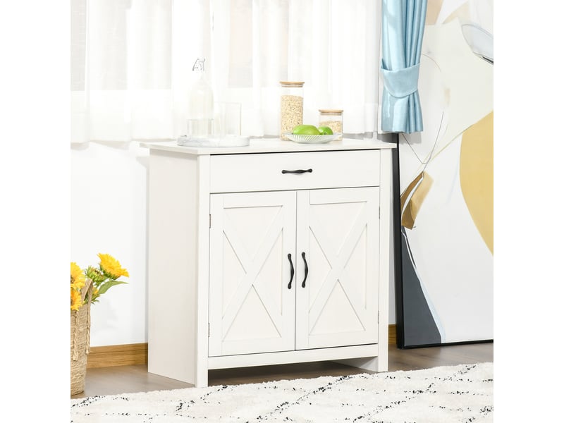 Buffet de salon, meuble de rangement avec tiroir, 2 portes coulissantes de style grange et étagère réglable, 80 x 39,7 x 80 cm, blanc  - Conforama D