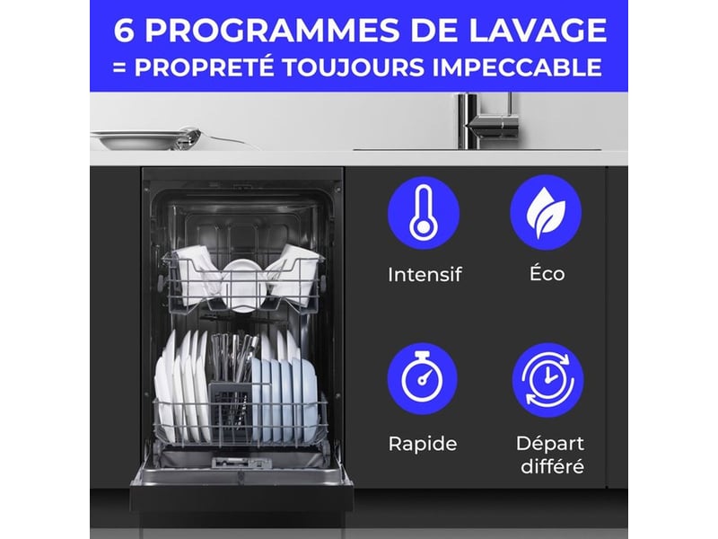 Lave-vaisselle pose libre slim 10 couverts celv1044cb noir moteur induction 44 db CELV1044CB - Conforama C