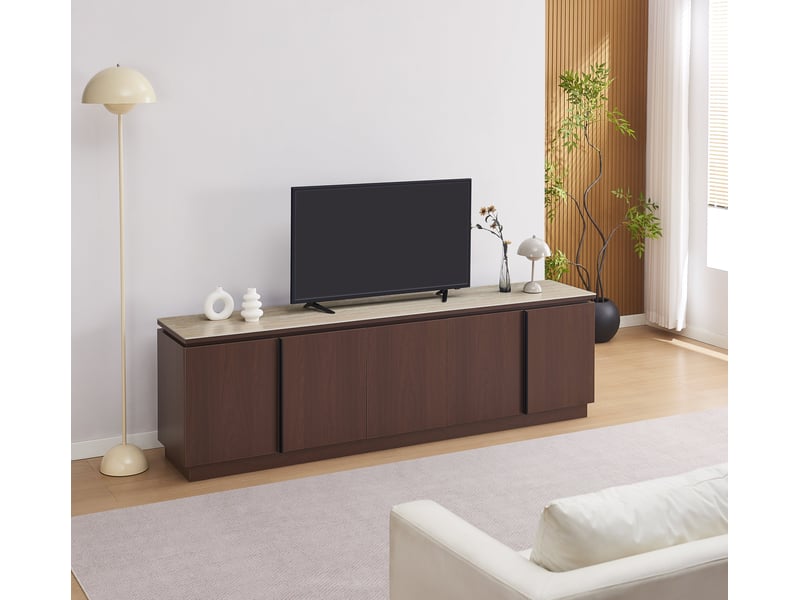  Meuble tv baieta mdf effet noyer plateau céramique travertin mat 200 cm  - Conforama B
