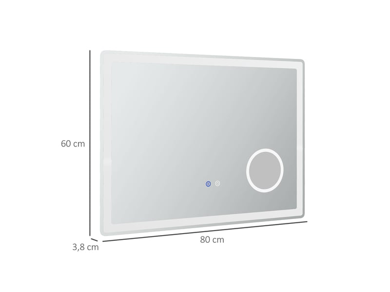  Miroir de salle de bain led 80 x 60 cm blanc en verre et fer, éclairage réglable avec fonction antibuée  - Conforama C