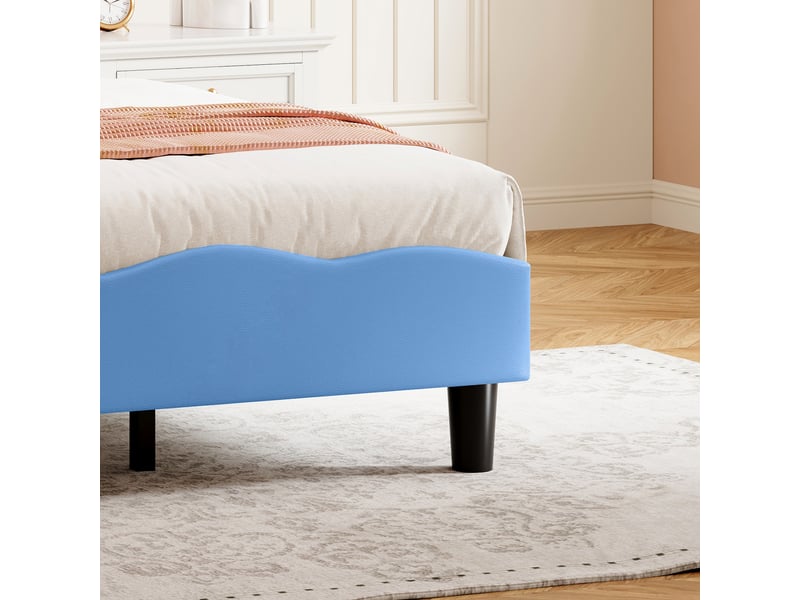  Lit enfant 90x190 cm, lit rembourré en velours bleu et blanc en forme de papillon avec liseuses led intégrées, tête de lit réglable en hauteur  - Conforama W