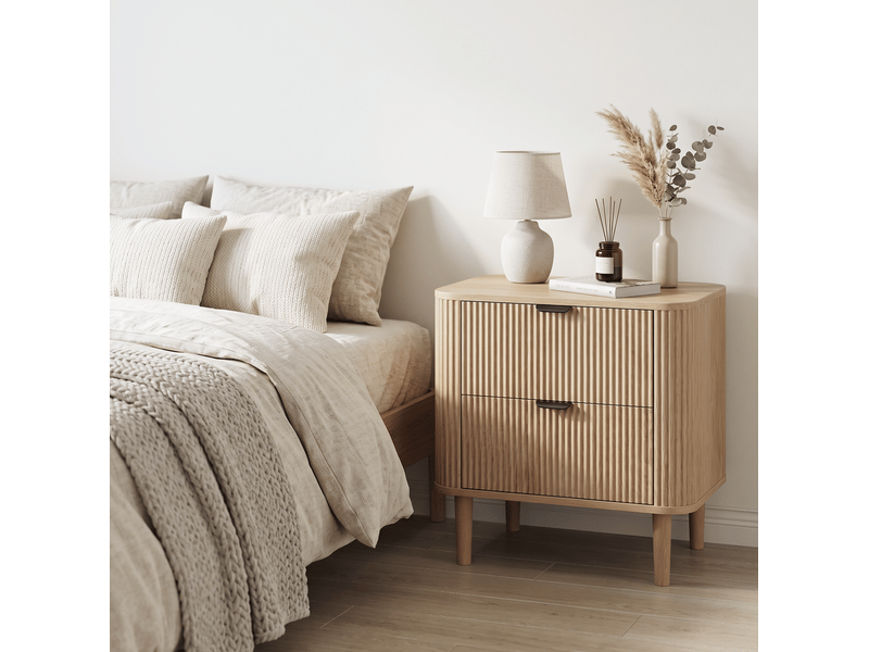 Table de chevet 57x40x57 cm effet chêne avec 2 tiroirs - Conforama D