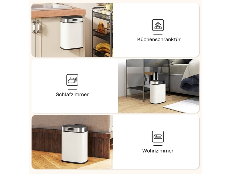  Poubelle de cuisine 5 l 21,5 x 19,5 x 30 cm – blanc crème – à poser ou suspendre, couvercle pression  - Conforama D