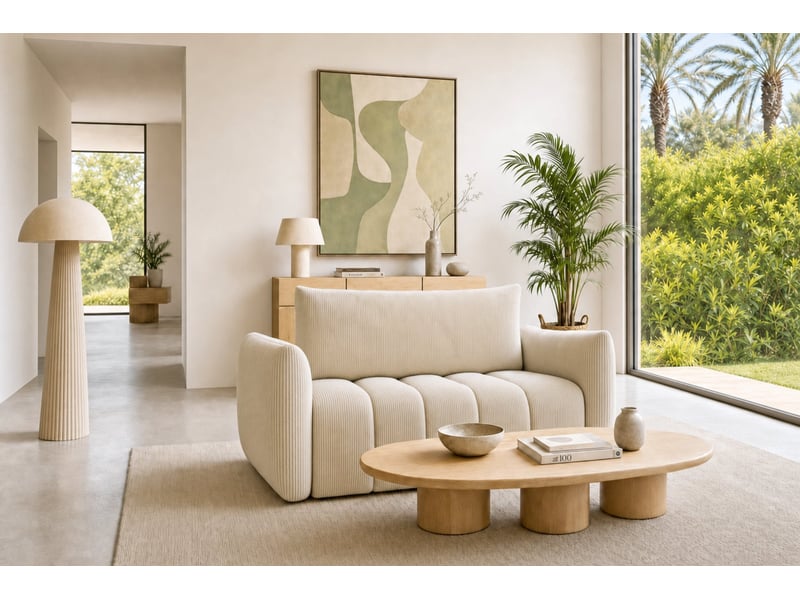  Moorea - canapé droit convertible petit velours côtelé 2 places beige  - Conforama B