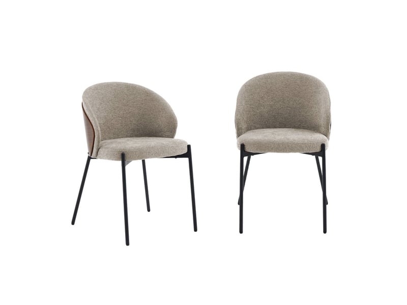  Lot de 2 chaises bois de peuplier teinté noyer. Acier noir et tissu texturé taupe - paul  - Conforama A