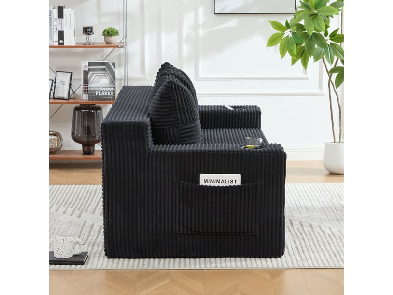  Canapé droit 2 places en velours côtelé noir avec poches latérales, 151 cm Fay Lum - Conforama D