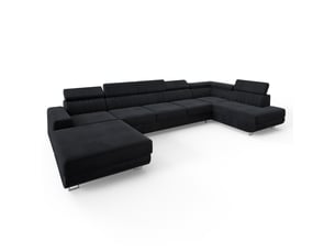 Canapé d'angle droit convertible MASSENO 6 places Velours noir avec coffre de rangement