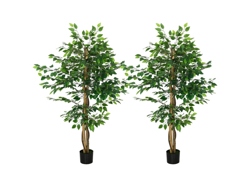  Lot de 2 plantes artificielles ficus hauteur 1,50 m tronc branches liane lichen feuilles grand réalisme pot inclus vert  - Conforama B