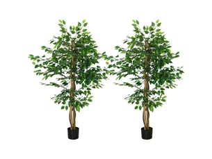 Lot de 2 plantes artificielles ficus hauteur 1,50 m tronc branches liane lichen feuilles grand réalisme pot inclus vert
