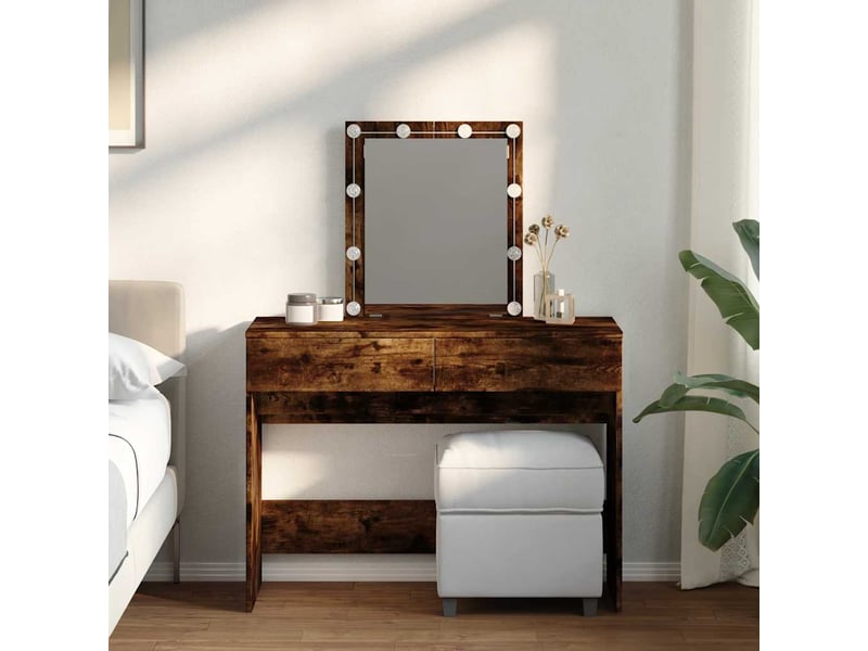  Coiffeuse, table de maquillage avec led chêne fumé 100x40x130 cm  - Conforama B