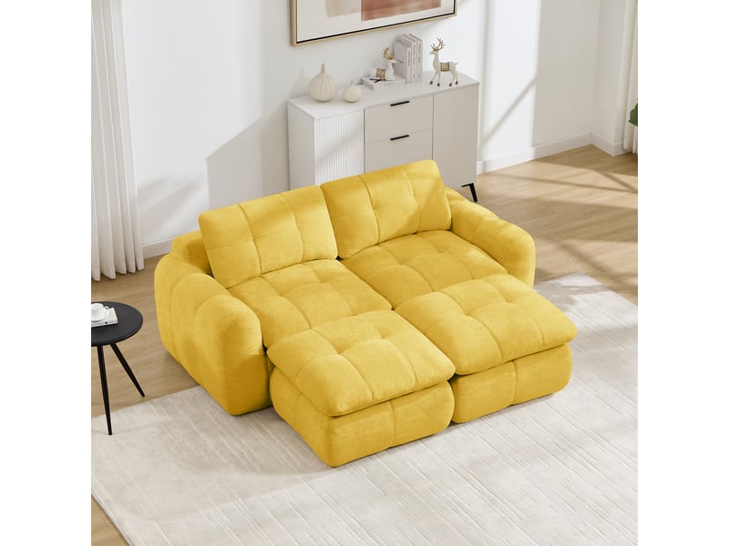  Canapé panoramique modulable 2 places en chenille jaune – 194 x 160 x 68 cm Fay Lum - Conforama W