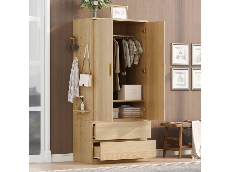 Armoire 70 x 50 x 170 cm - avec 2 tiroirs - avec 2 portes - naturel - Conforama B