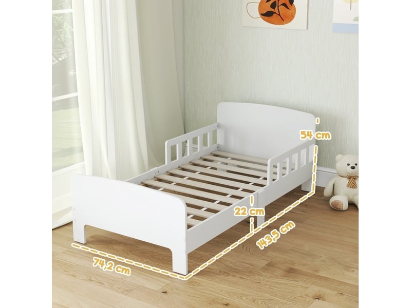 Lit simple enfant 140x70 cm – blanc – barrières bilatérales et design bas montessori – sans matelas - Conforama C