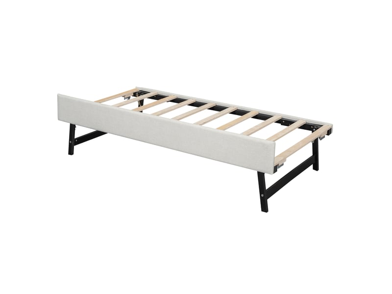  Canapé-lit 2 places avec port usb, lit gigogne extensible avec sommier à lattes, recommandé pour matelas de 10-15 cm, beige  - Conforama W