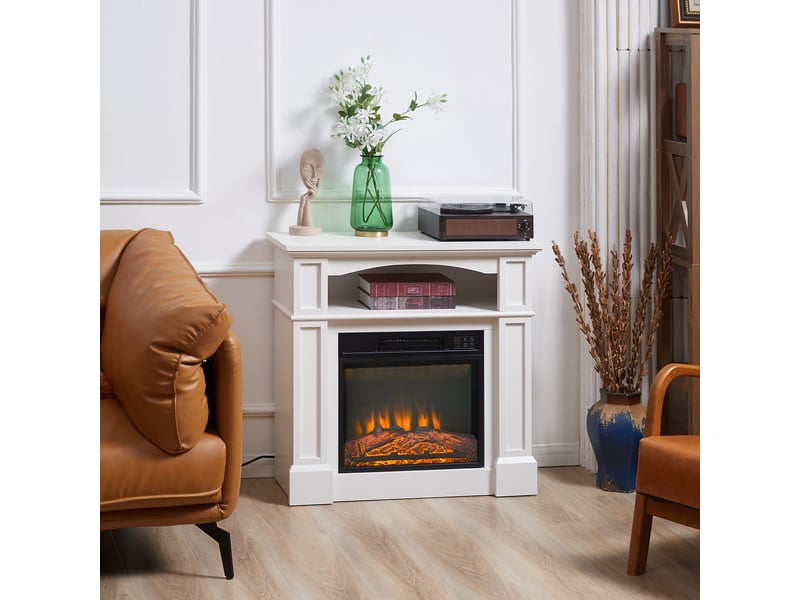  Cheminée électrique sur pied, effet flamme led réglable, 1800 w, blanc  - Conforama C