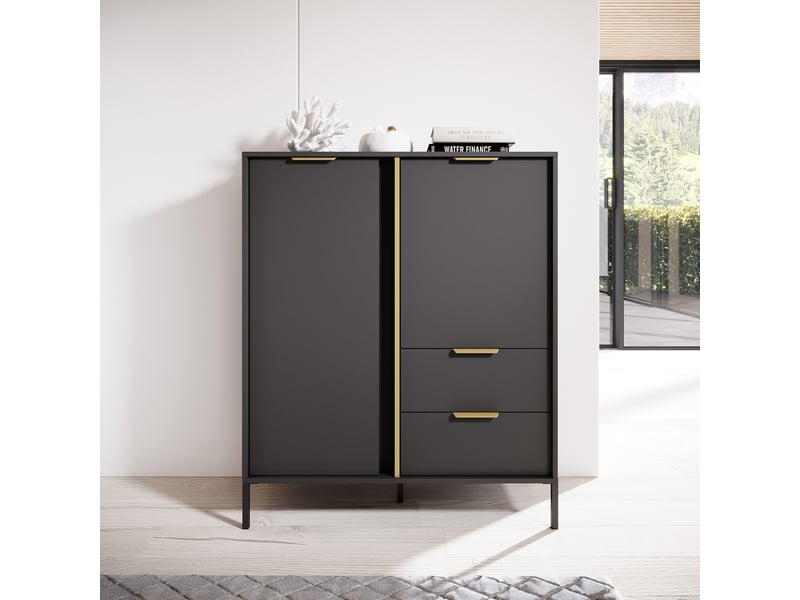  Buffet hameno, enfilade 2 tiroirs, 103x40x123h cm noir anthracite Hameno - Conforama B