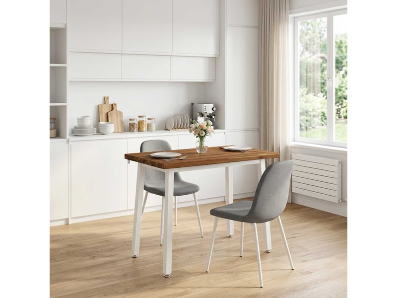  Table à manger moderne 90x55x75 cm bois d'acacia massif naturel et blanc shl87389  - Conforama B