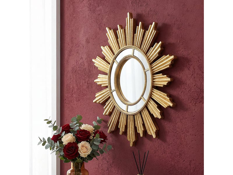  Miroir suspendu doré en forme de tournesol – miroir sculpté de style européen – décoration bohème pour salons et bureaux – 27,5 cm  - Conforama E