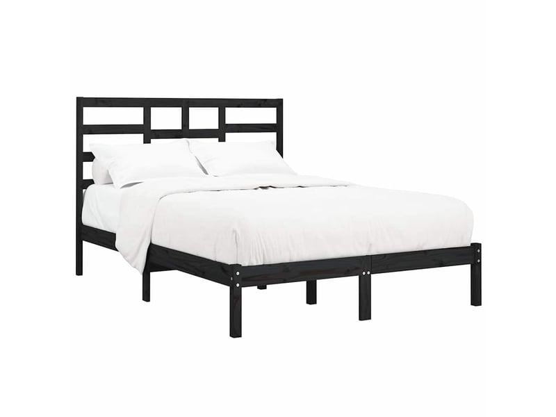  Lit double- lit adulte -  cadre de lit sans matelas noir bois massif 140x190 cm  - Conforama B