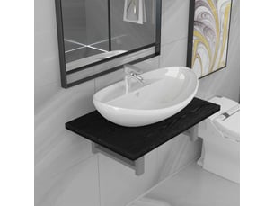 Meuble de salle de bain, armoire salle de bain en deux pièces céramique noir cf65447