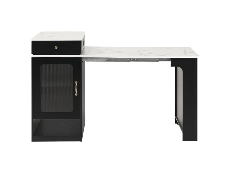 Table à manger extensible avec prises électriques, effet marbre et mdf - Conforama R