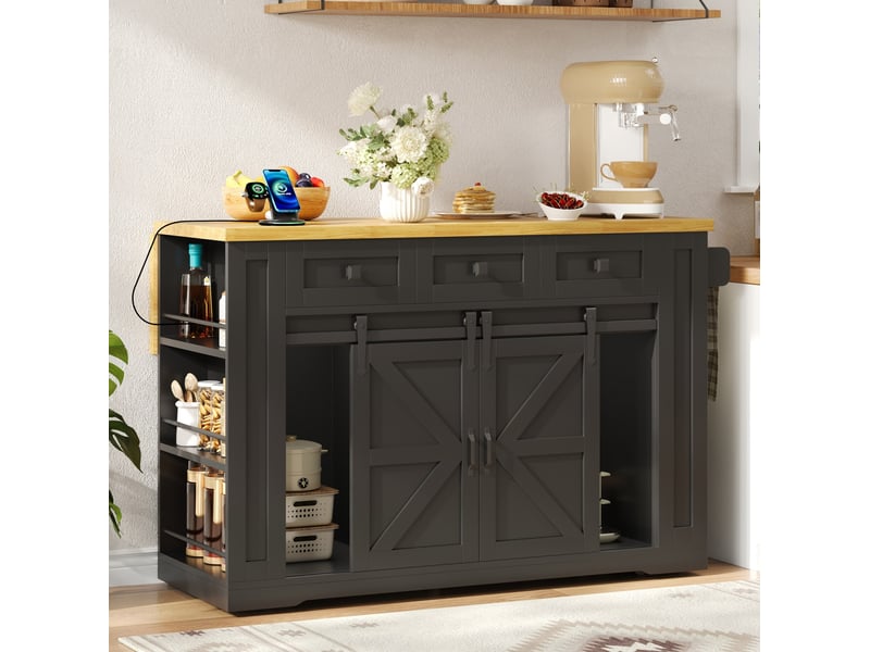  Desserte de cuisine 130x80x87 cm plateau rabattable mdf noir et naturel  - Conforama B