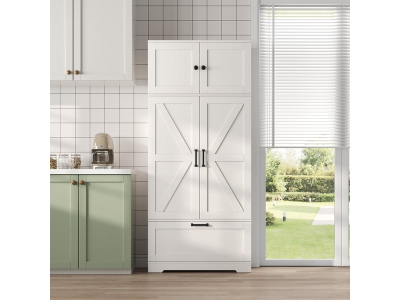  Meuble de cuisine muvano style campagne, armoire blanche 80 x 35 x 180 cm avec étagères réglables  - Conforama D