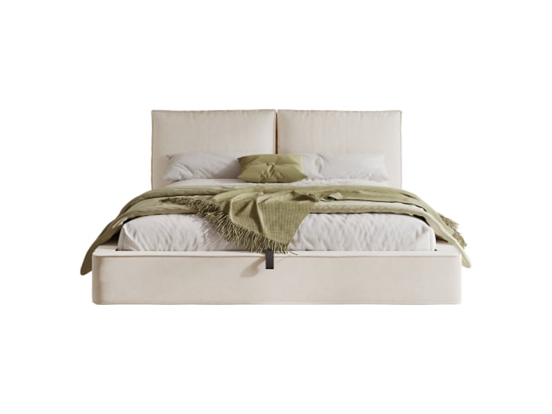 Lit rembourré double 180x200cm hydraulique avec sommier à lattes tête de lit rembourrée beige velours - Conforama A