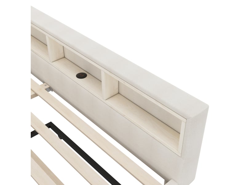  Lit gigogne 140x200 canapé lit beige avec led, port usbtype-c et rangements  - Conforama R