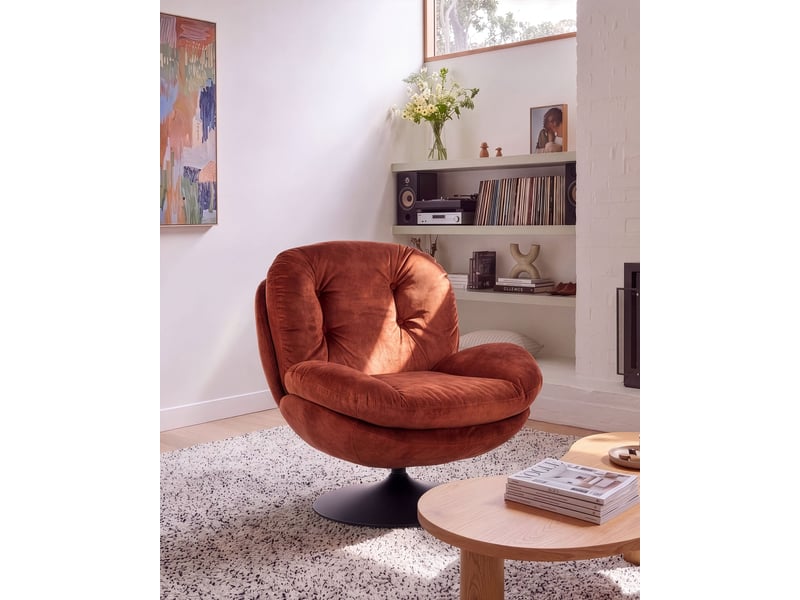 Fauteuil pivotant nolvik velours marron doré - Conforama B