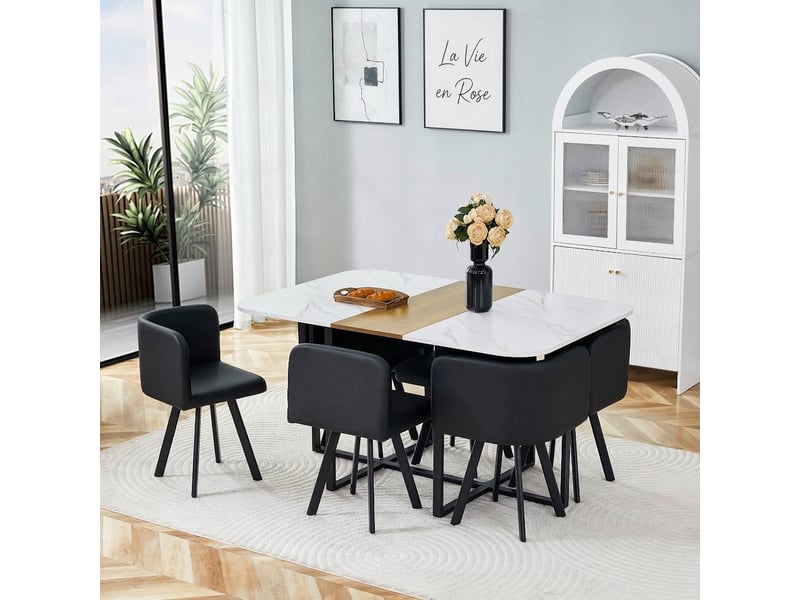  Ensemble table et 6 chaises de salle à manger, 7 pièces, bois mélaminé et métal noir  - Conforama B