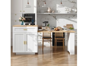Îlot de cuisine extensible 121,5 à 192 cm avec prise intégrée, blanc, mdf et métal