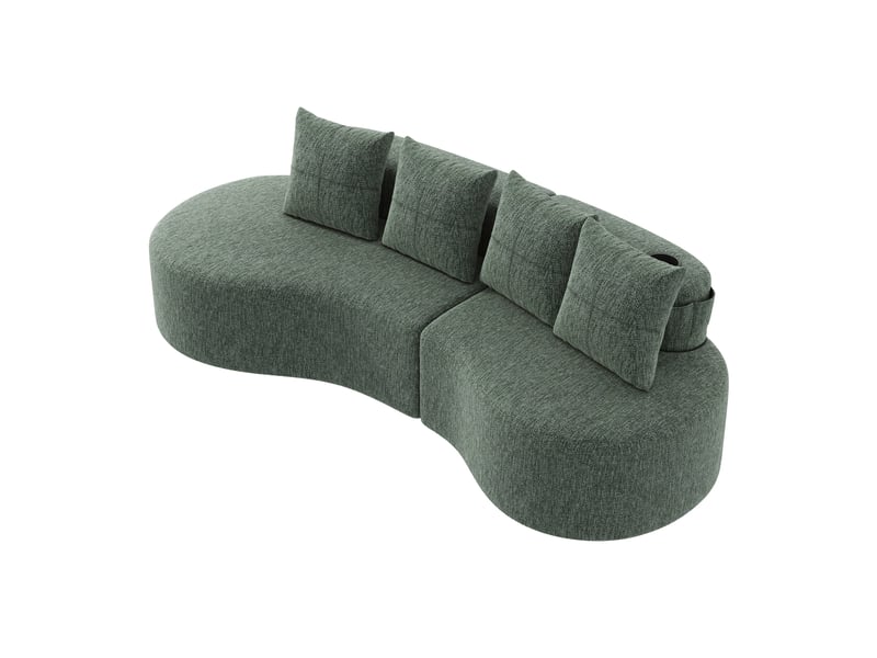  Canapé en lin respirant avec 4 coussins 240 cm - porte-gobelet et poches latérales  - Conforama A