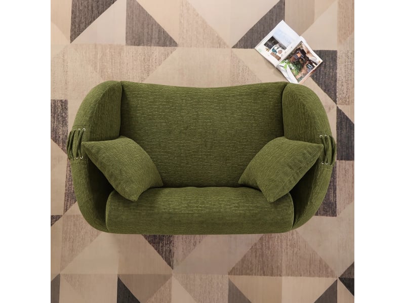  Canapé 2 places courbe 155x90x67 cm - 2 coussins et finitions lacées - chenille compressée, canapé compressé - vert CozyNest - Conforama E