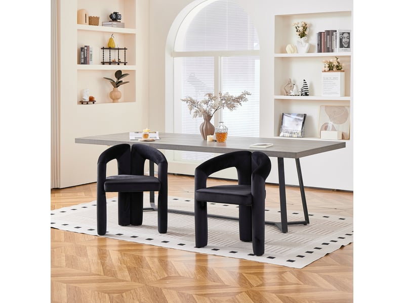  Lot de 2 chaises de salle à manger avec accoudoirs en velours noir  - Conforama W