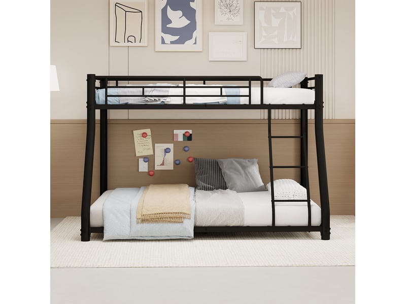  Lit superposé, 90x190 cm et 140x190 cm, couchage superposé, structure robuste, matelas non inclus, métal, coloris noir  - Conforama B