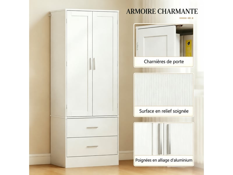  Meuble de cuisine muvano, armoire de cuisine blanche, 2 portes et 2 tiroirs, 60 × 40 × 159 cm  - Conforama R