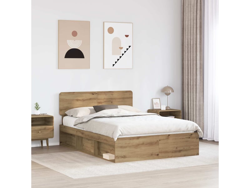  Lit double- lit adulte -  cadre de lit chêne artisan 150 x 200 cm pin massif  - Conforama B