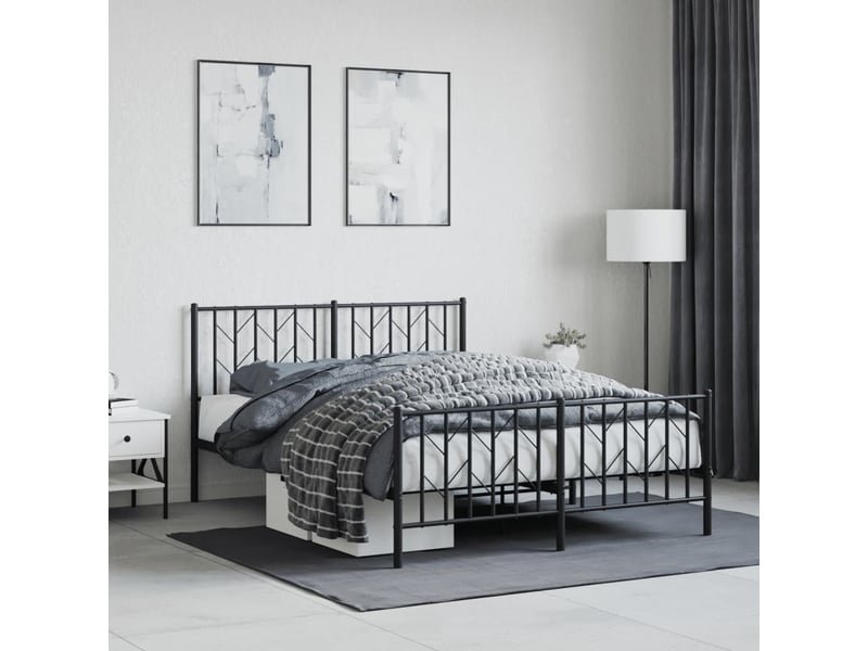  Lit adulte, lit semi-double, cadre de lit métal sans matelas avec pied de lit noir 135x190cm cf9262  - Conforama B